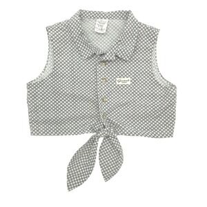 Vintage 90s Guess Kids Tie Front Crop Top Gray Gingham Girls Size 6–7 Y2K